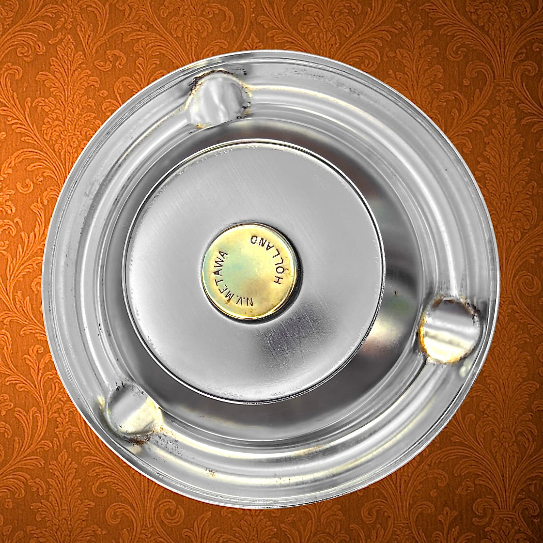 Cendrier sur pied Mettawa aluminium poli et métal chromé années 1970 design hollandais