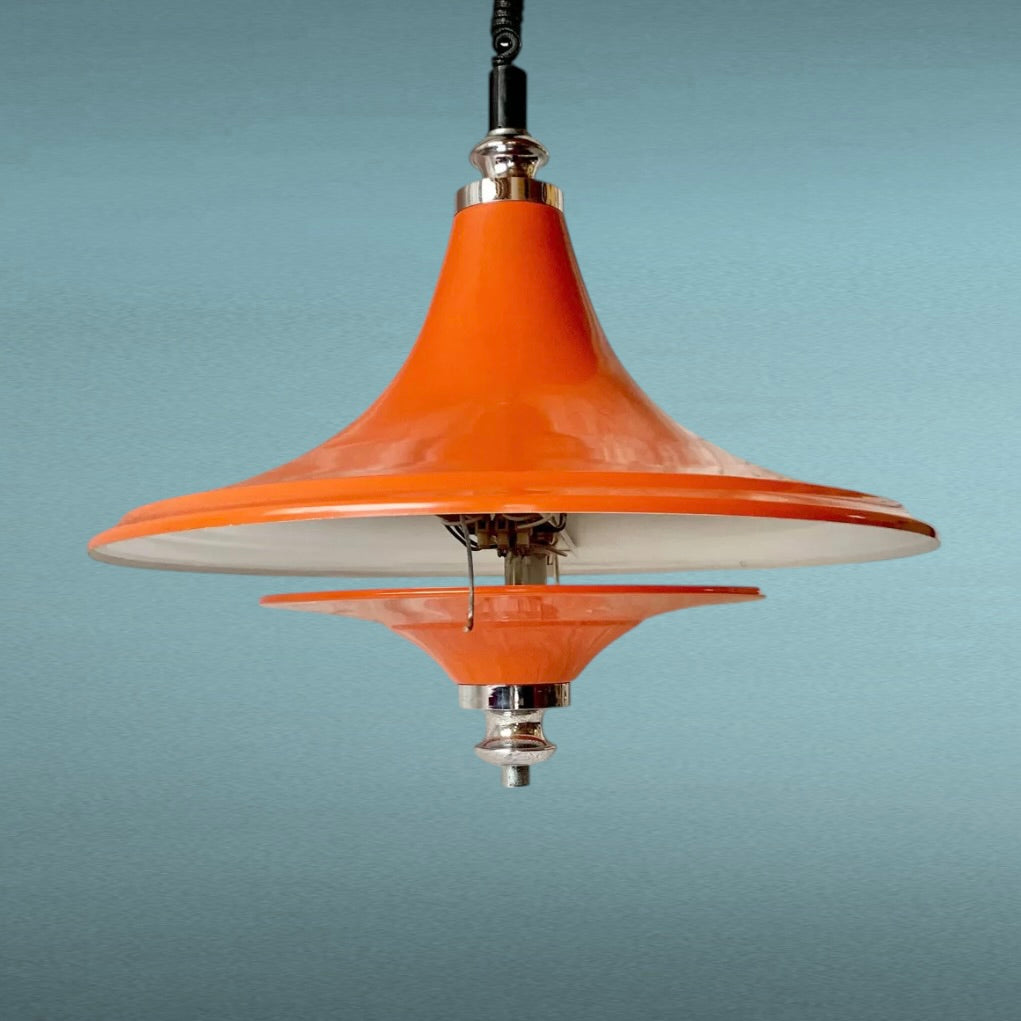 Suspension Space Age Monte et Baisse en Métal Laqué Orange –  Années 60 70