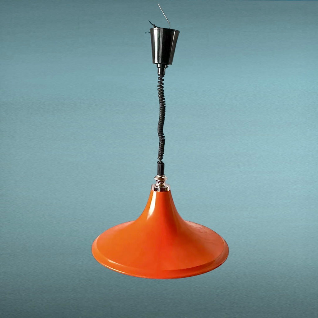 Suspension Space Age Monte et Baisse en Métal Laqué Orange –  Années 60 70