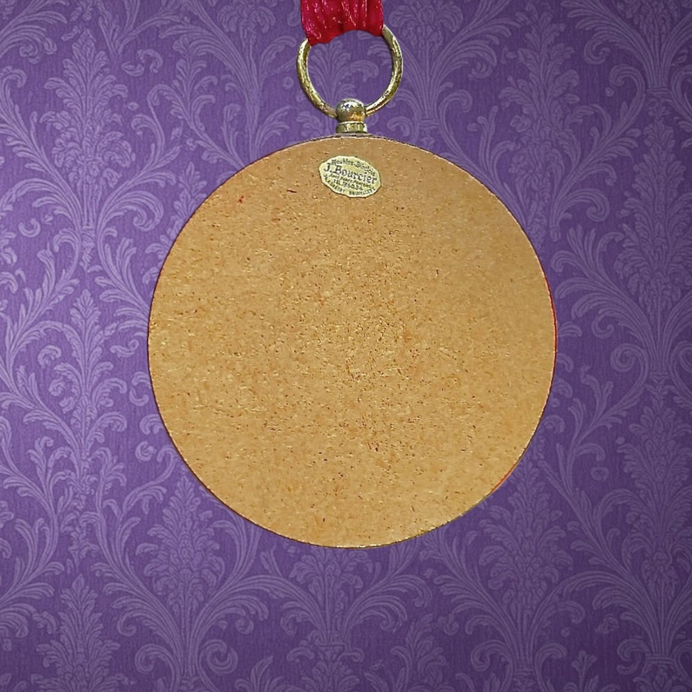 Miroir Œil De Sorcière Bombé Médaillon Doré Ruban Velours Années 60
