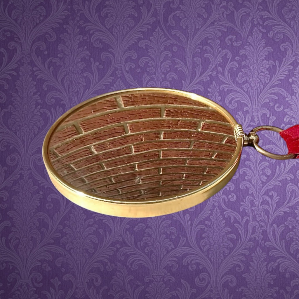 Miroir Œil De Sorcière Bombé Médaillon Doré Ruban Velours Années 60