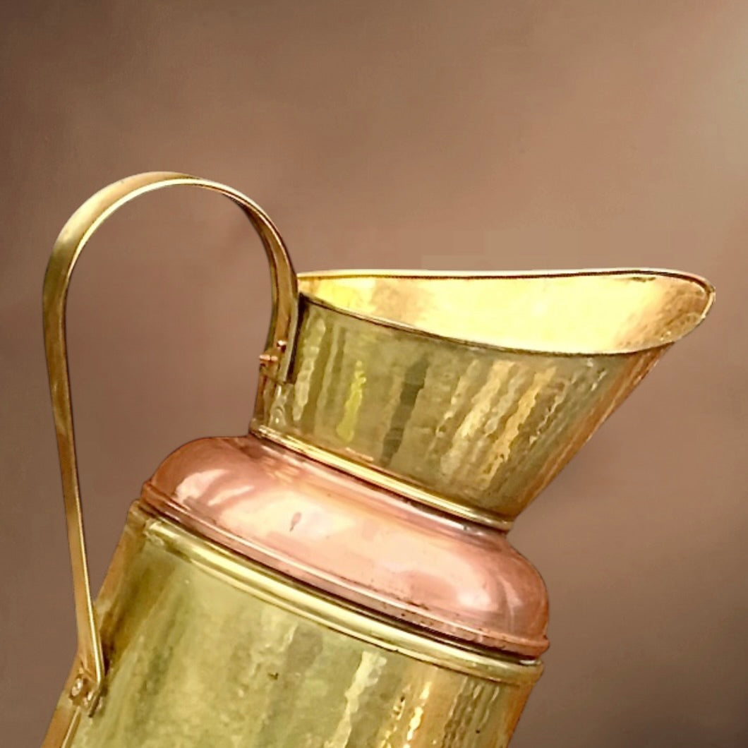 Grande Cruche Ancienne Cuivre Martelé Bicolore - Années 40
