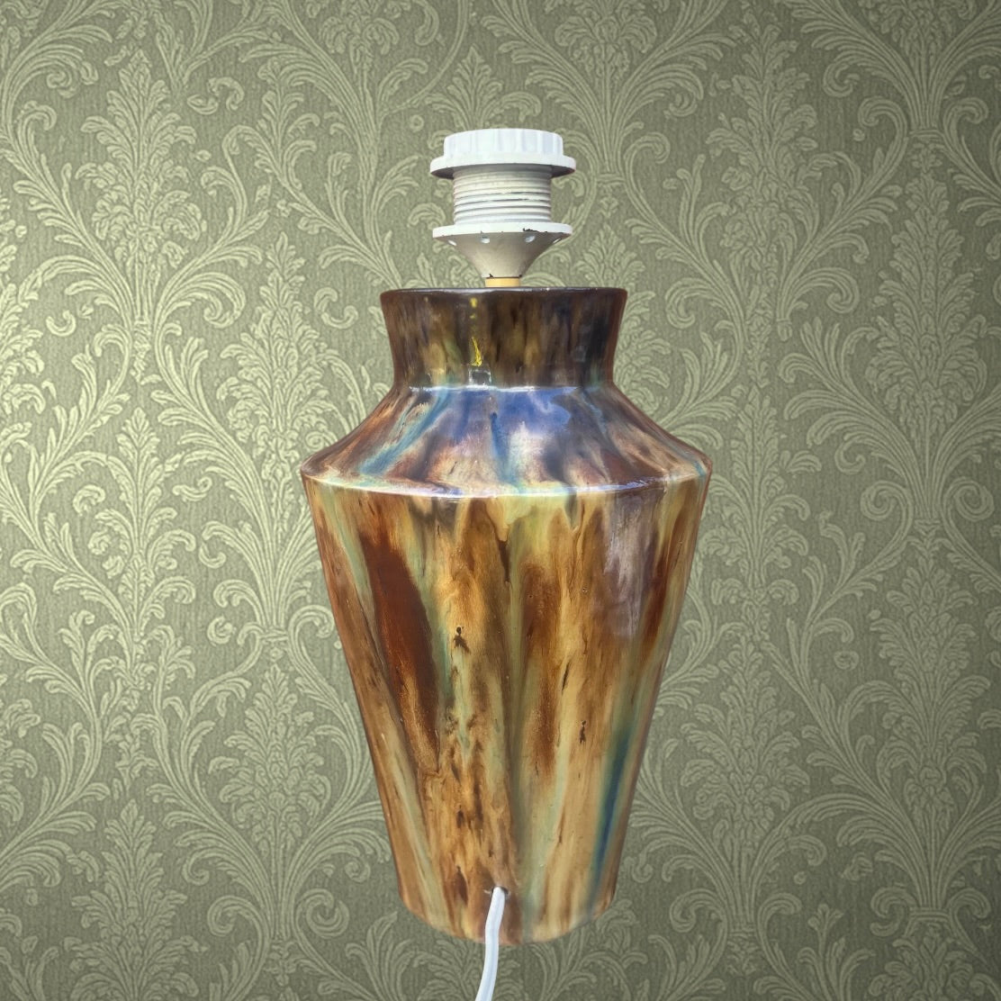 Pied De Lampe En Grès Vernissé Flammé Années 1960 1970 Céramique Vintage