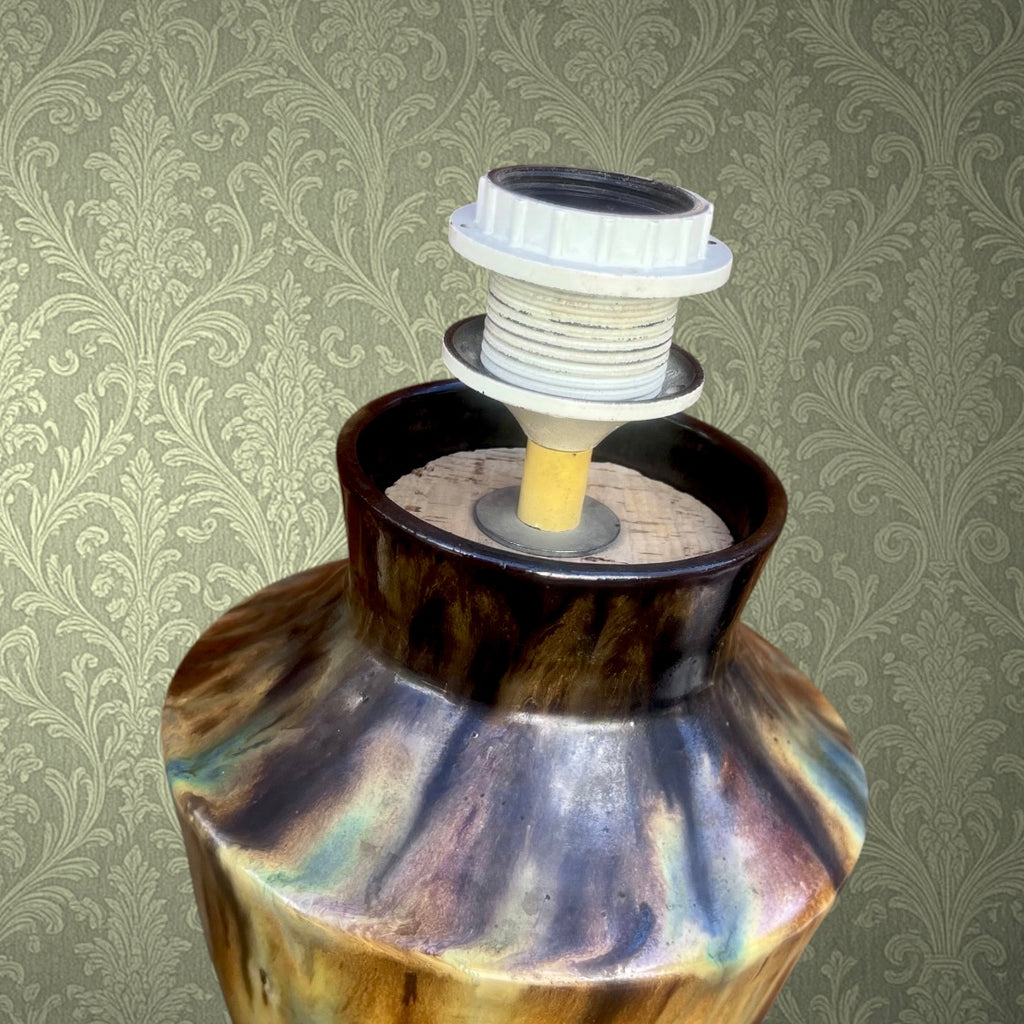 Pied De Lampe En Grès Vernissé Flammé Années 1960 1970 Céramique Vintage