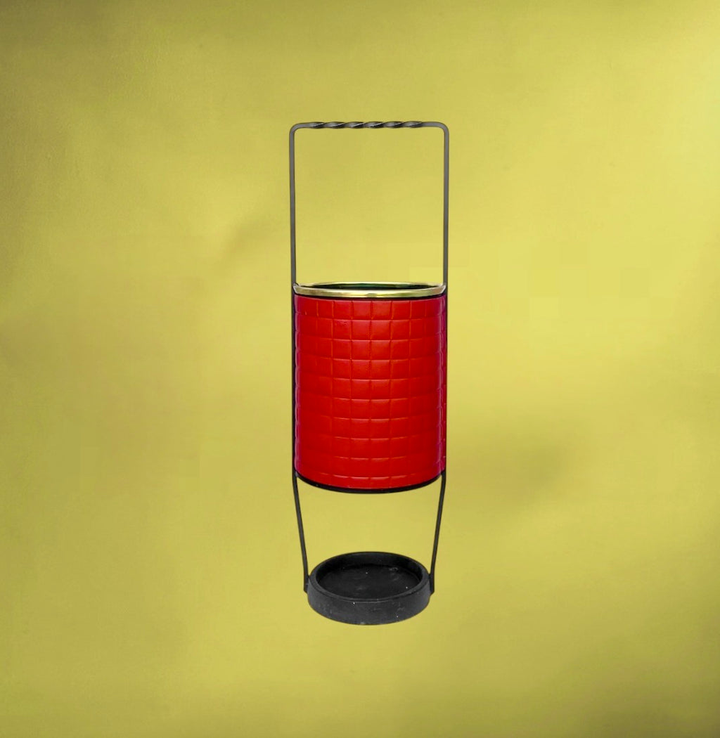Porte Parapluie Skaï Rouge Métal Noir

