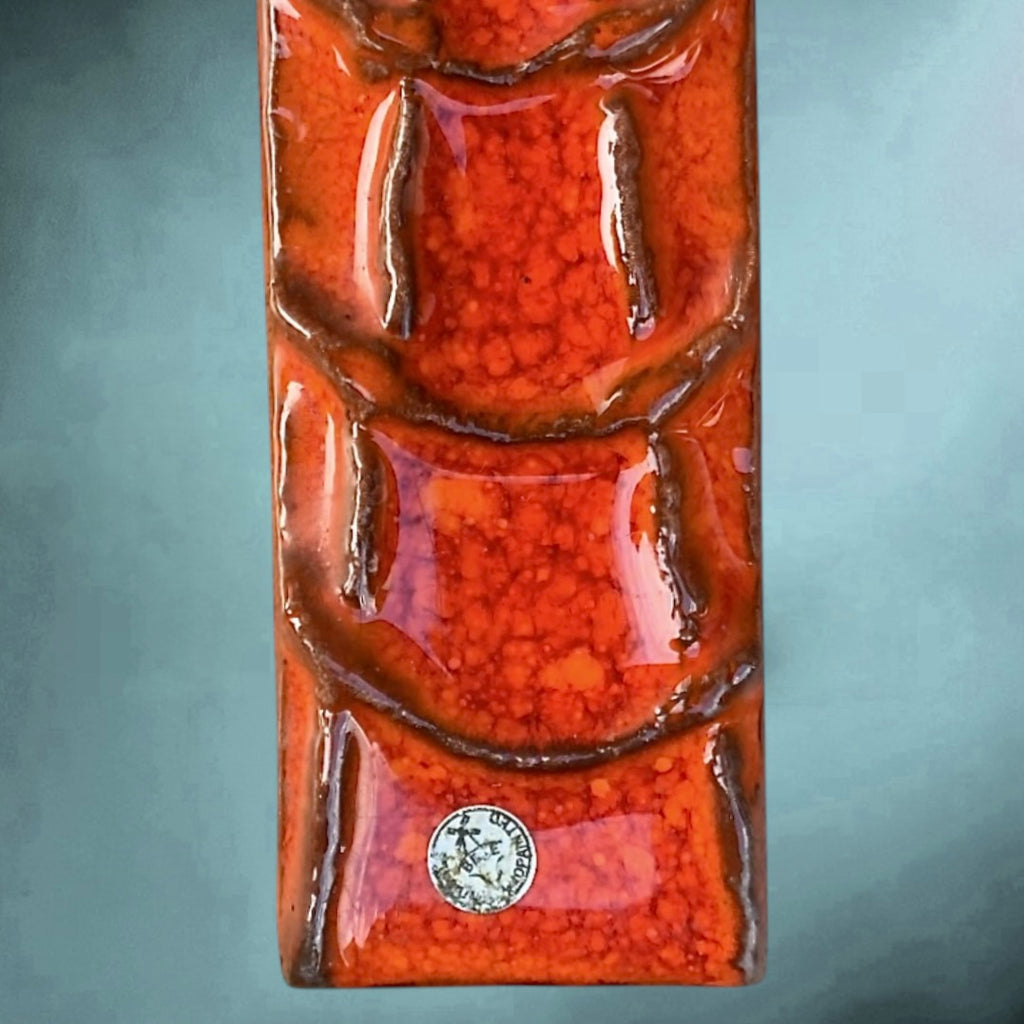 Croix Murale En Céramique Vernissée Rouge Motif Étoile Années 70