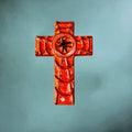 Croix murale céramique rouge étoile années 70
