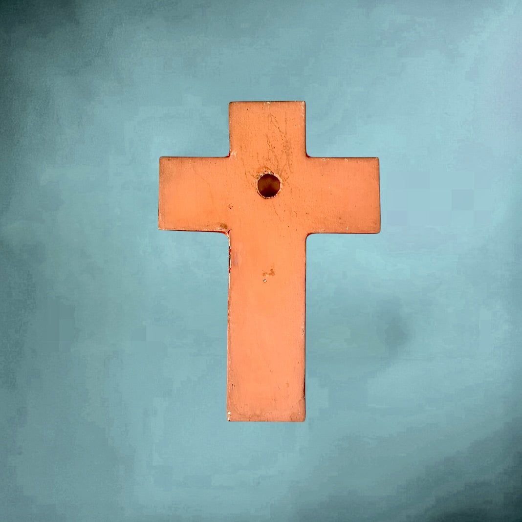 Croix Murale En Céramique Vernissée Rouge Motif Étoile Années 70