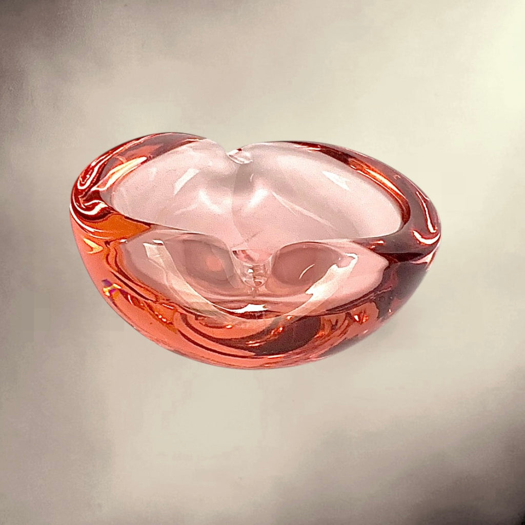 Cendrier En Verre Rose En Forme De Cœur - Années 70