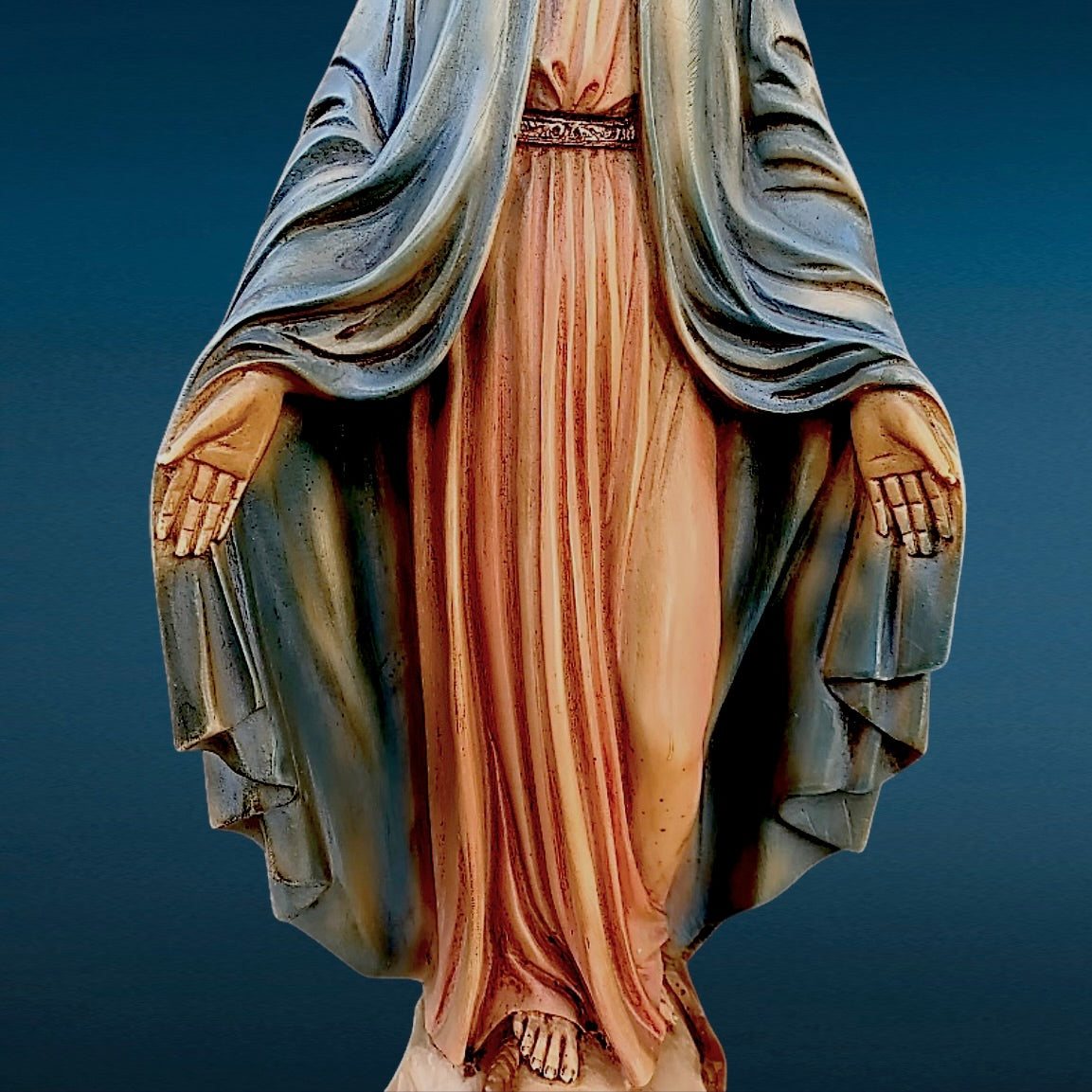 Statue Vierge Au Serpent Résine Polychrome Années 60  Sculpture Religieuse Marie