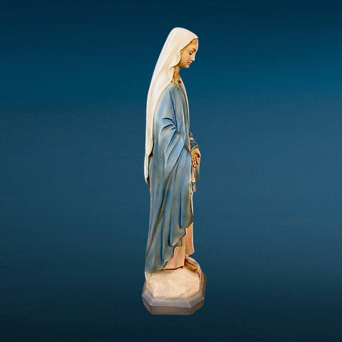 Statue Vierge Au Serpent Résine Polychrome Années 60  Sculpture Religieuse Marie