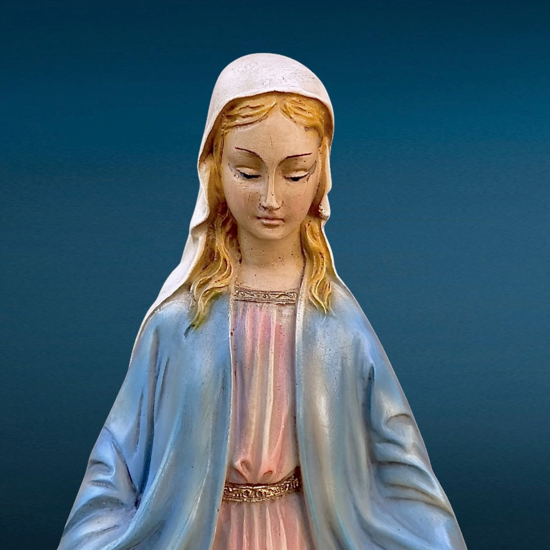 Statue Vierge Au Serpent Résine Polychrome Années 60  Sculpture Religieuse Marie