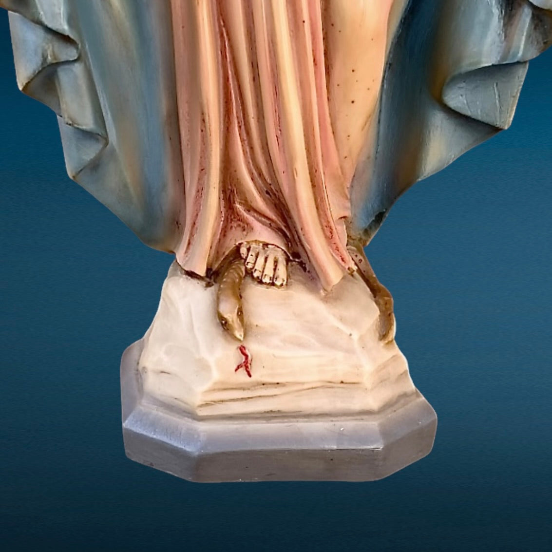 Statue Vierge Au Serpent Résine Polychrome Années 60  Sculpture Religieuse Marie