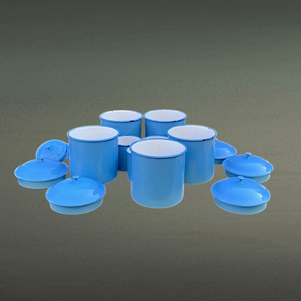 Ensemble Pots Émaillés Kockums Suède Bleu - Années 60 - Cuisine Scandinave