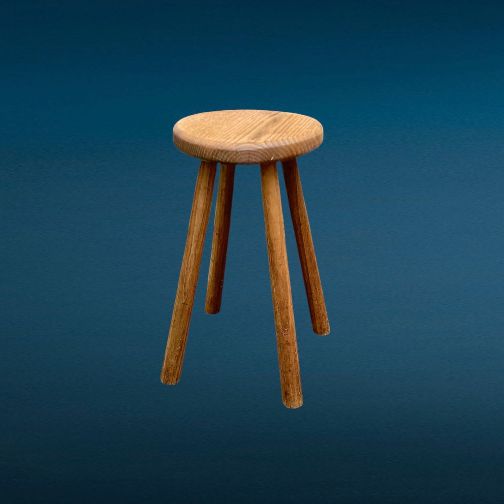 Tabouret Ancien en Bois Massif Quatre Pieds Style Rustique Minimaliste