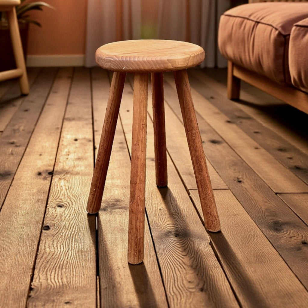 Tabouret Ancien en Bois Massif Quatre Pieds Style Rustique Minimaliste