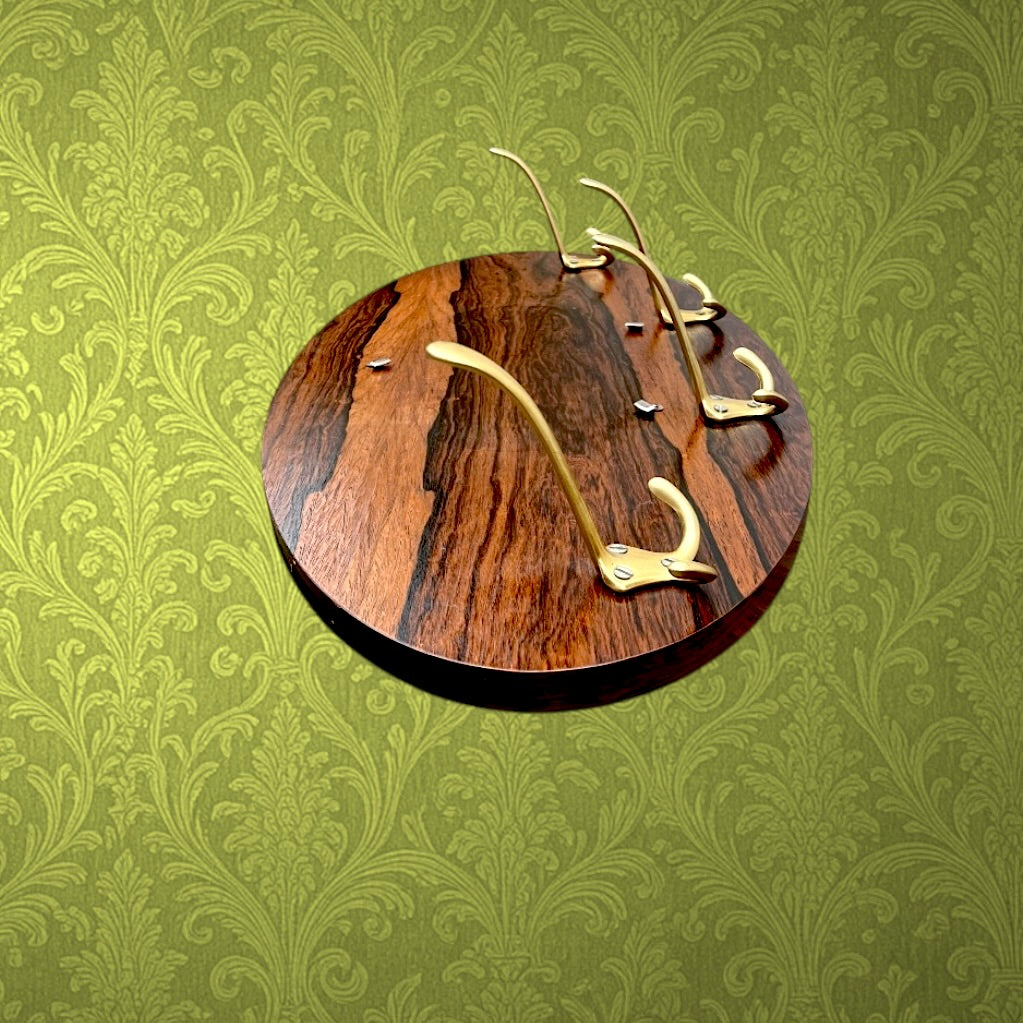 Portemanteau Mural Ovale Mid Century Bois Contreplaqué et Aluminium Doré