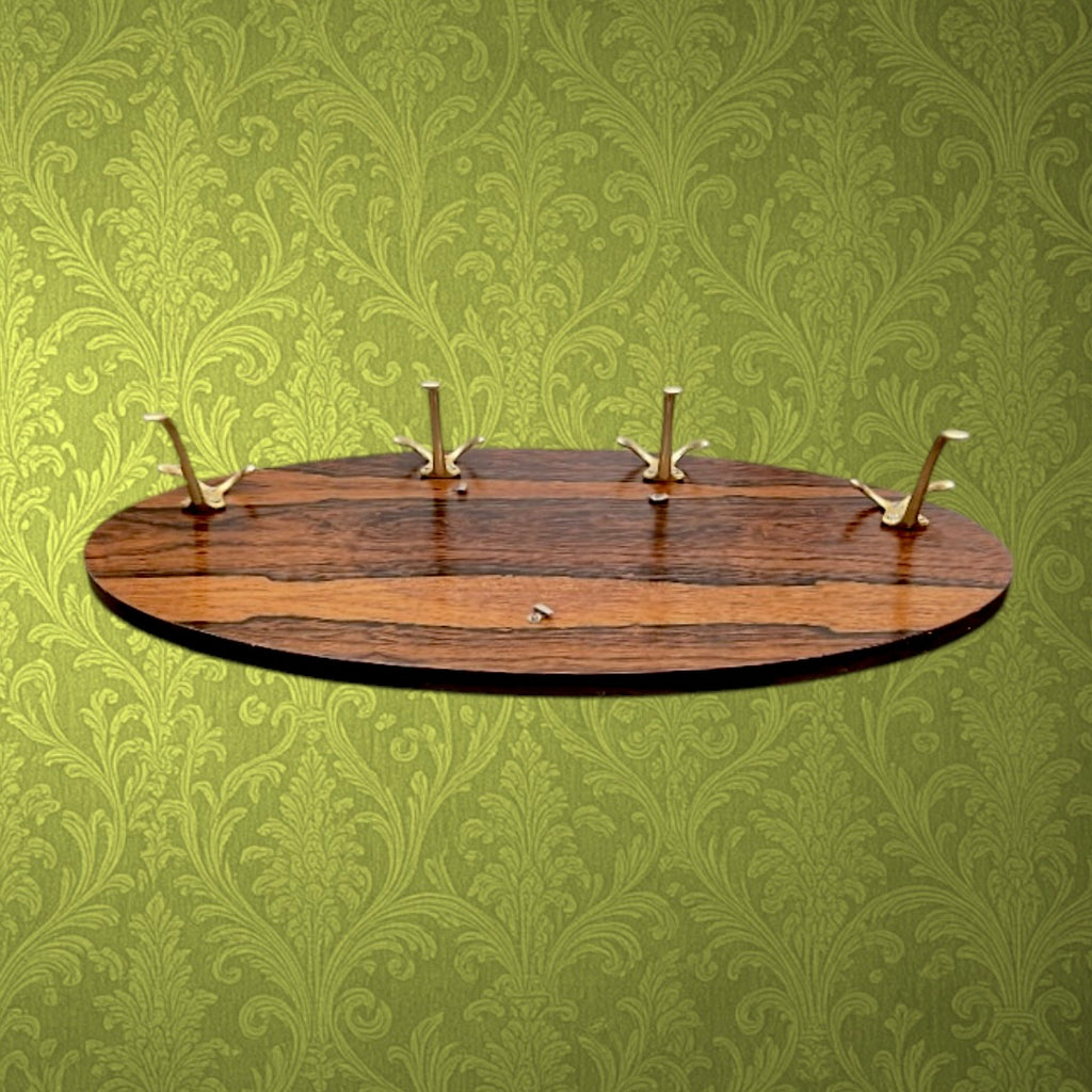 Portemanteau Mural Ovale Mid Century Bois Contreplaqué et Aluminium Doré