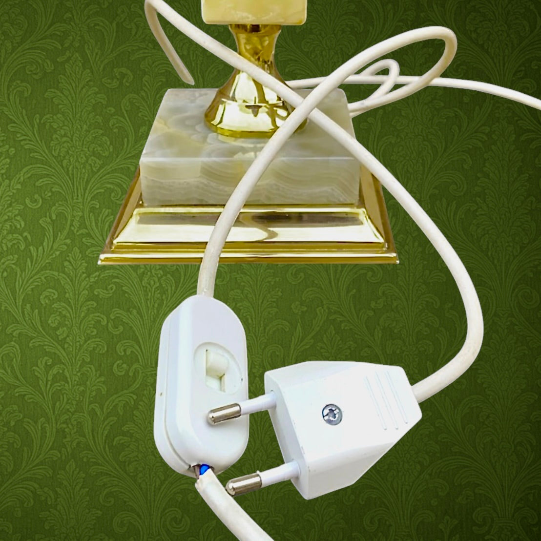 Pied De Lampe en Onyx Et Laiton Doré - Années 70