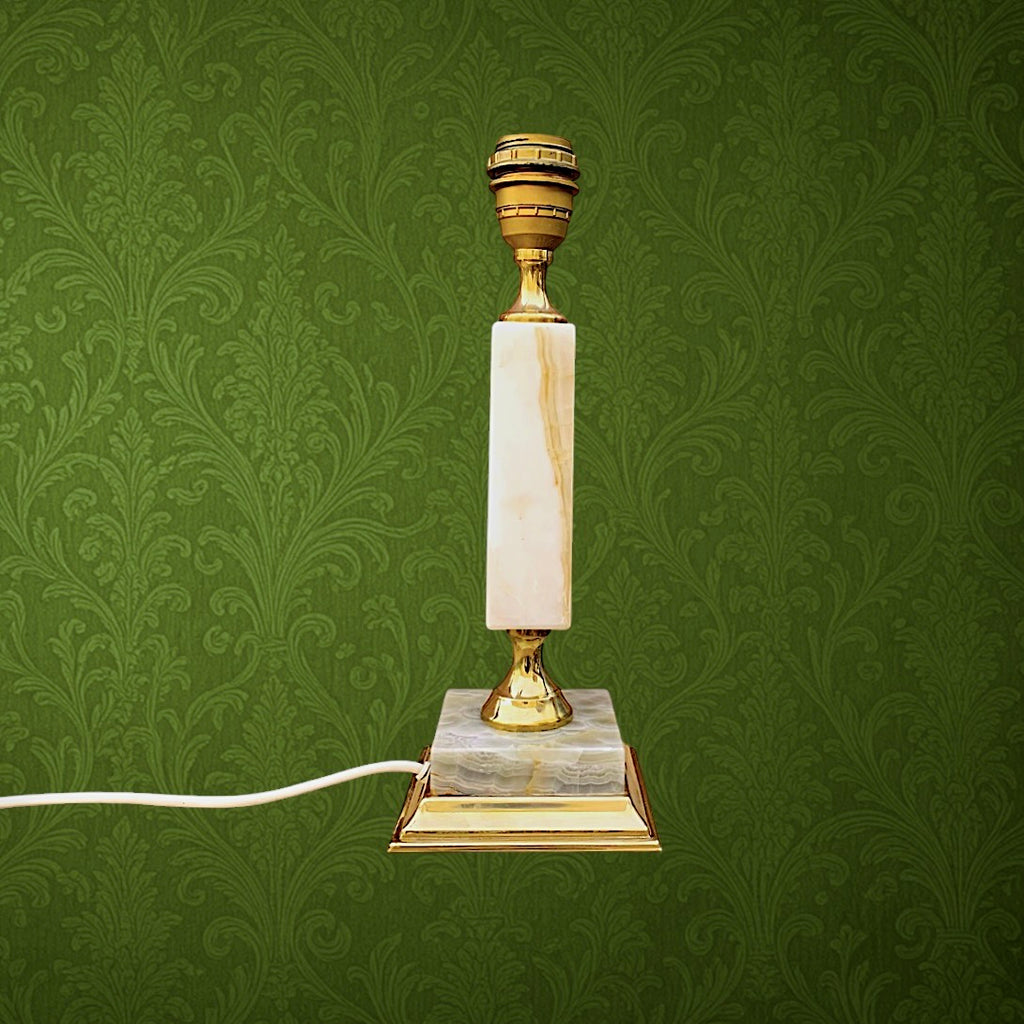 Pied De Lampe Ancien En Onyx Et Laiton Doré Années 70
