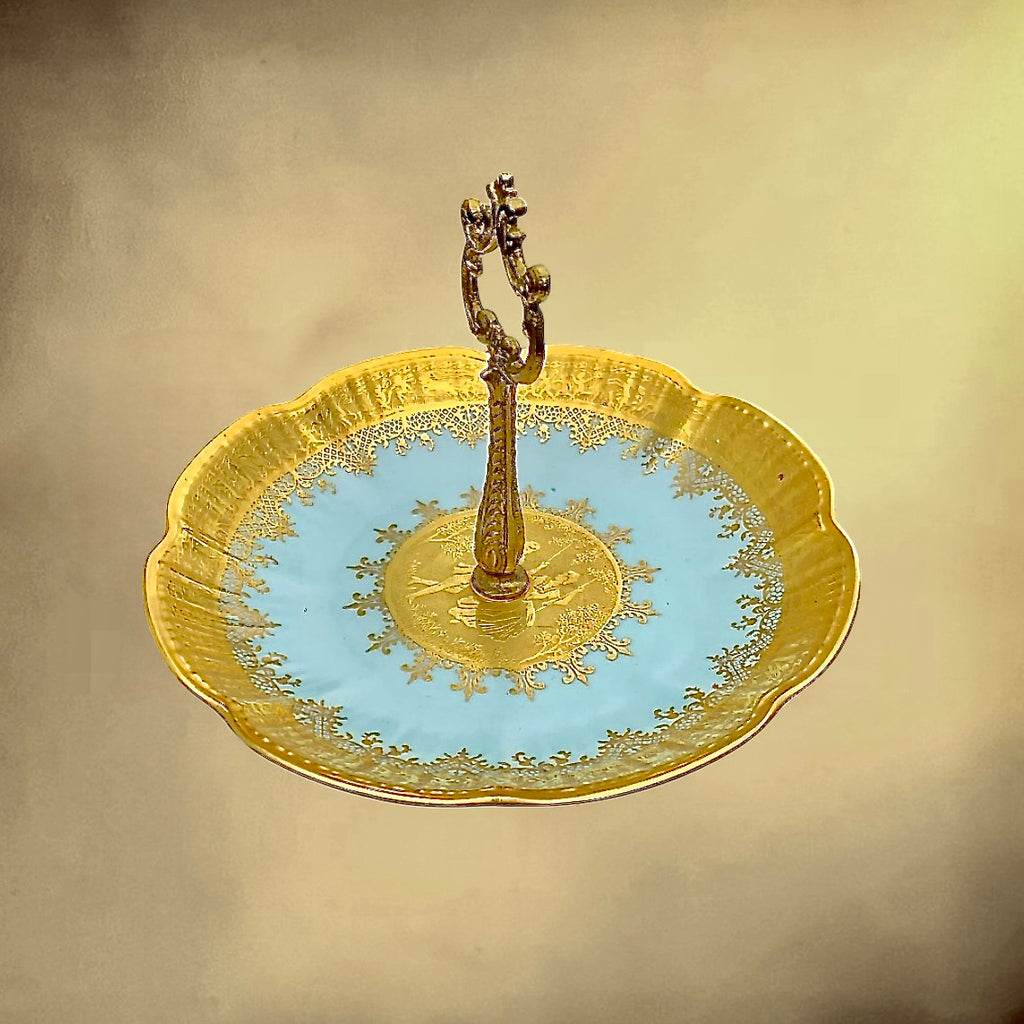 Présentoir à Mignardises en Porcelaine Dorée Karlsbader Bohême - Années 50