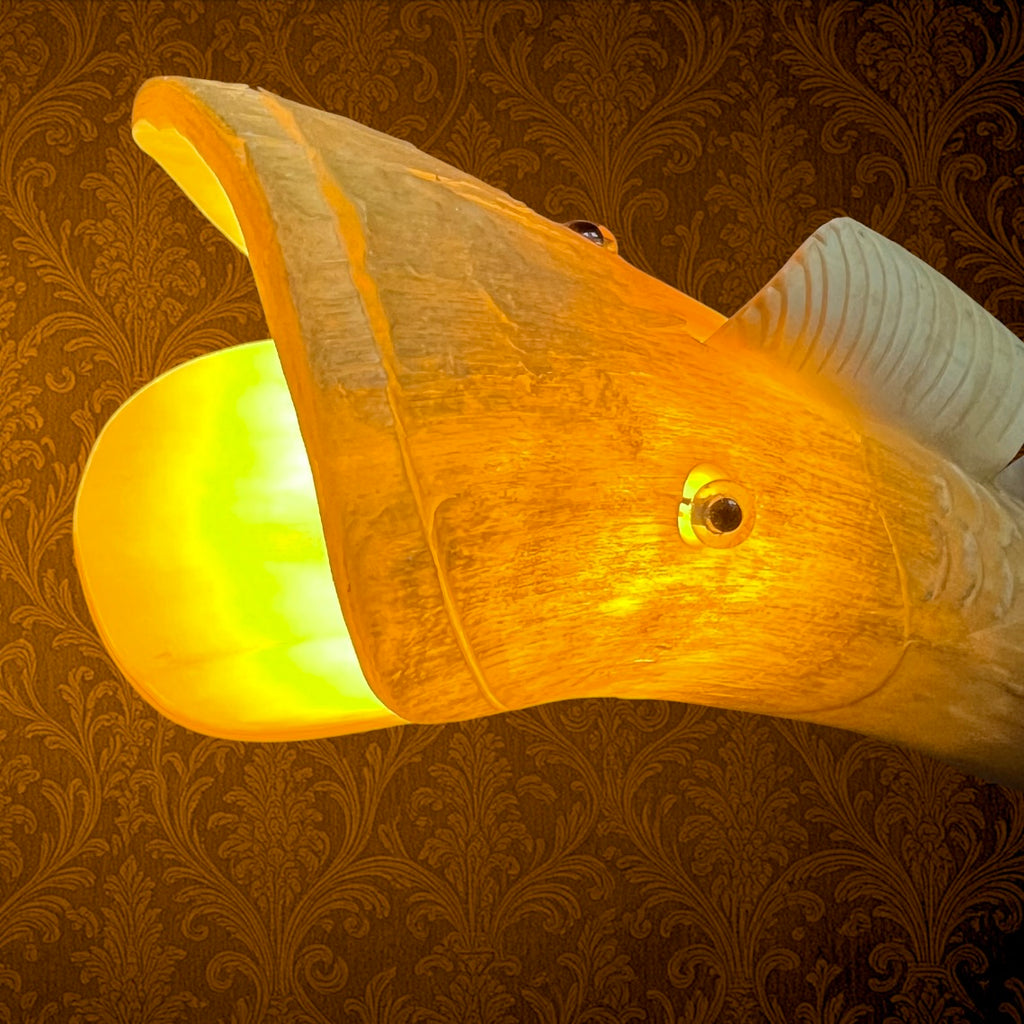 Ancienne Lampe Poisson en Corne sur Socle en Marbre - Années 60
