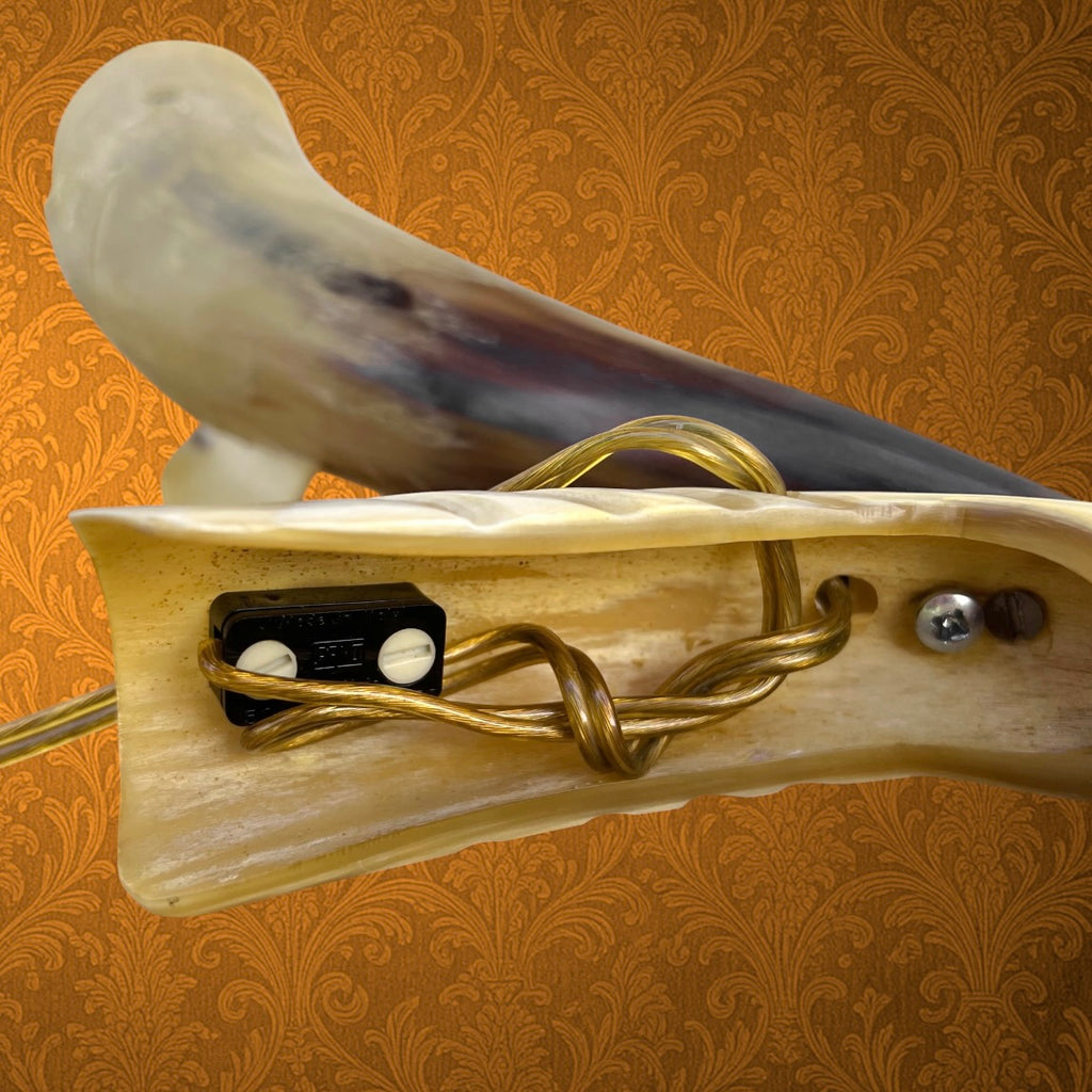 Ancienne Lampe Poisson en Corne sur Socle en Marbre - Années 60
