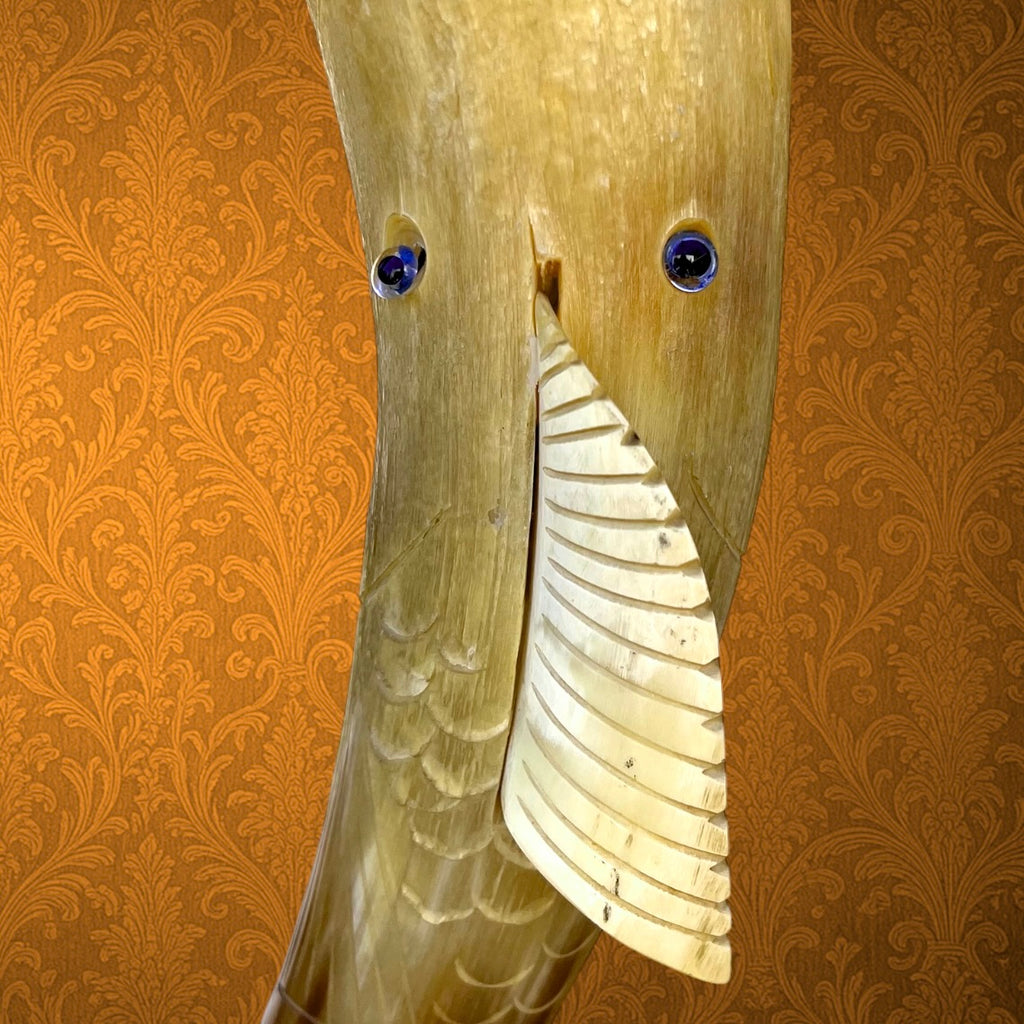 Ancienne Lampe Poisson en Corne sur Socle en Marbre - Années 60
