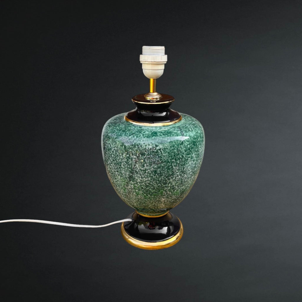 pied-lampe-ceramique-verte-noire-doree-annees70
