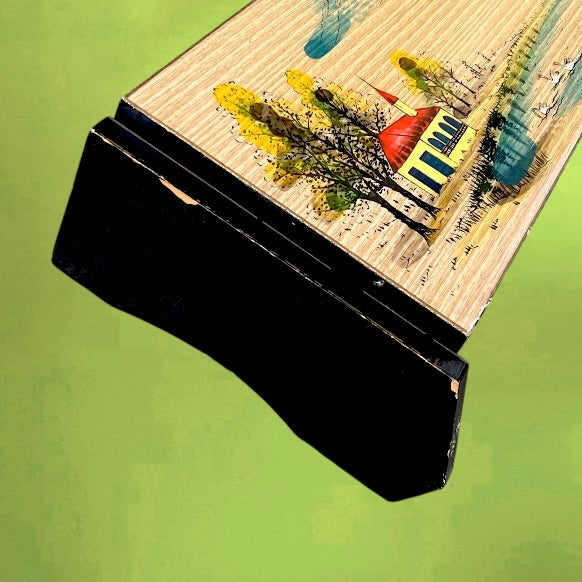 Boîte à Bijoux Musicale Japonaise en Bois Laqué Paysage Peint Main - Années 60