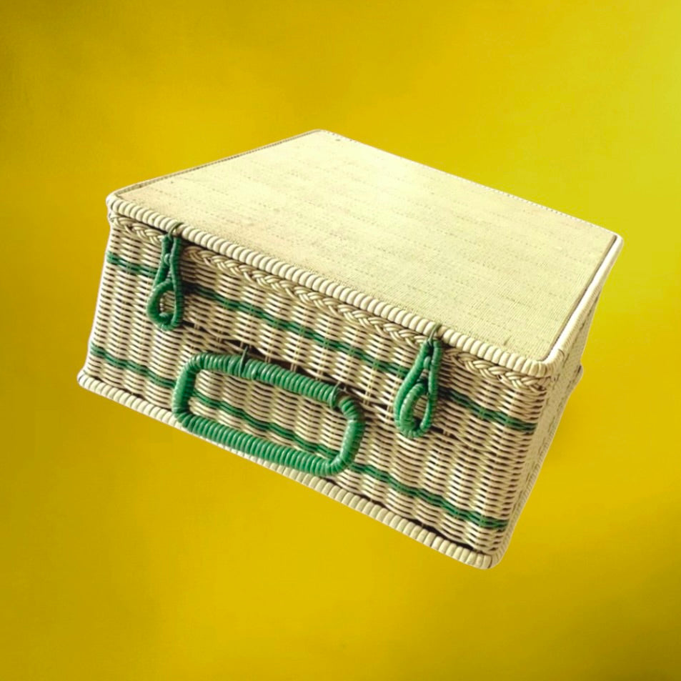 Panier De Pique-Nique Vintage Scoubidou Vert et Blanc - Années 60