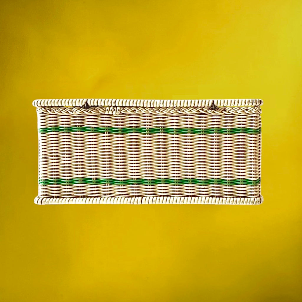Panier De Pique-Nique Vintage Scoubidou Vert et Blanc - Années 60