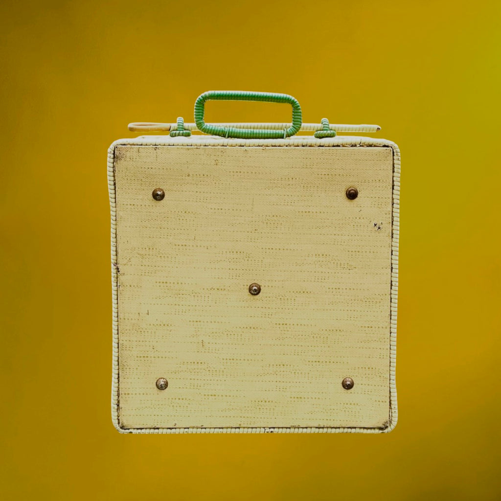 Panier De Pique-Nique Vintage Scoubidou Vert et Blanc - Années 60