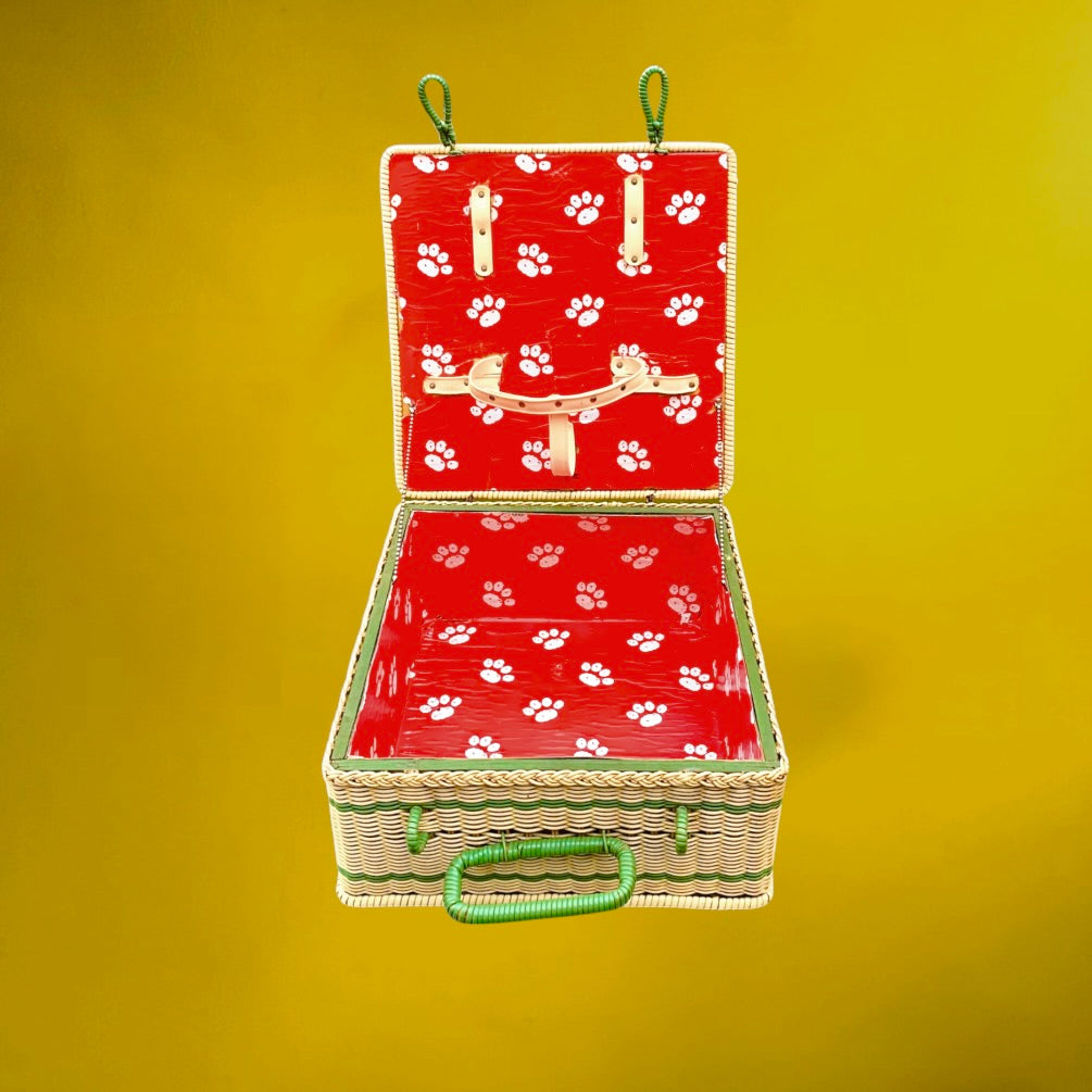 Panier De Pique-Nique Vintage Scoubidou Vert et Blanc - Années 60