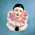 Ancienne Tirelire Pierrot en Céramique Blanche Rose et Noire Années 80