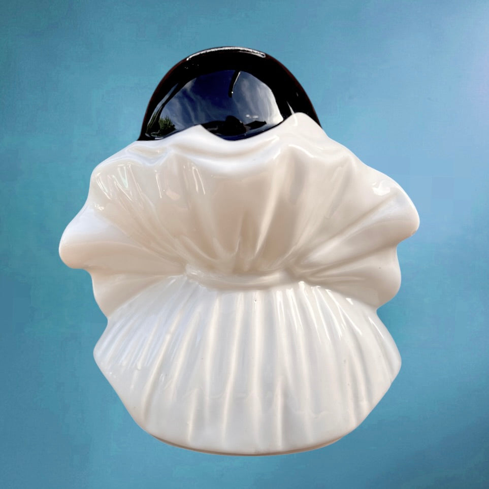 Ancienne Tirelire Pierrot en Céramique Blanche Rose et Noire Années 80