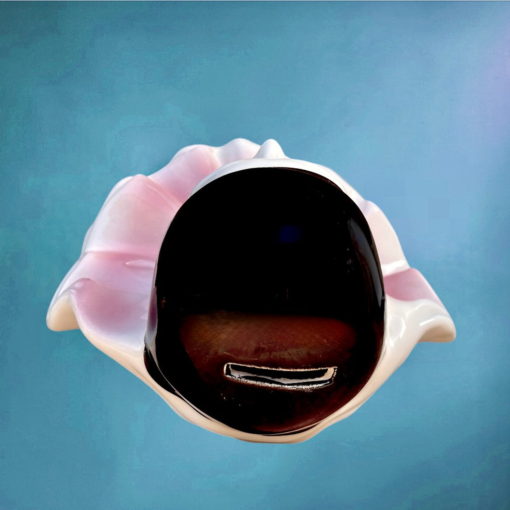 Ancienne Tirelire Pierrot en Céramique Blanche Rose et Noire Années 80
