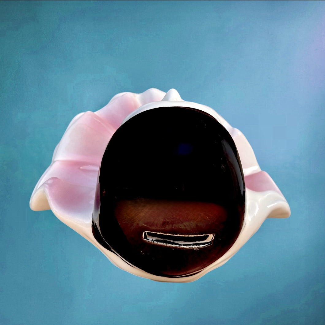 Ancienne Tirelire Pierrot en Céramique Blanche Rose et Noire Années 80