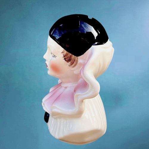 Ancienne Tirelire Pierrot en Céramique Blanche Rose et Noire Années 80