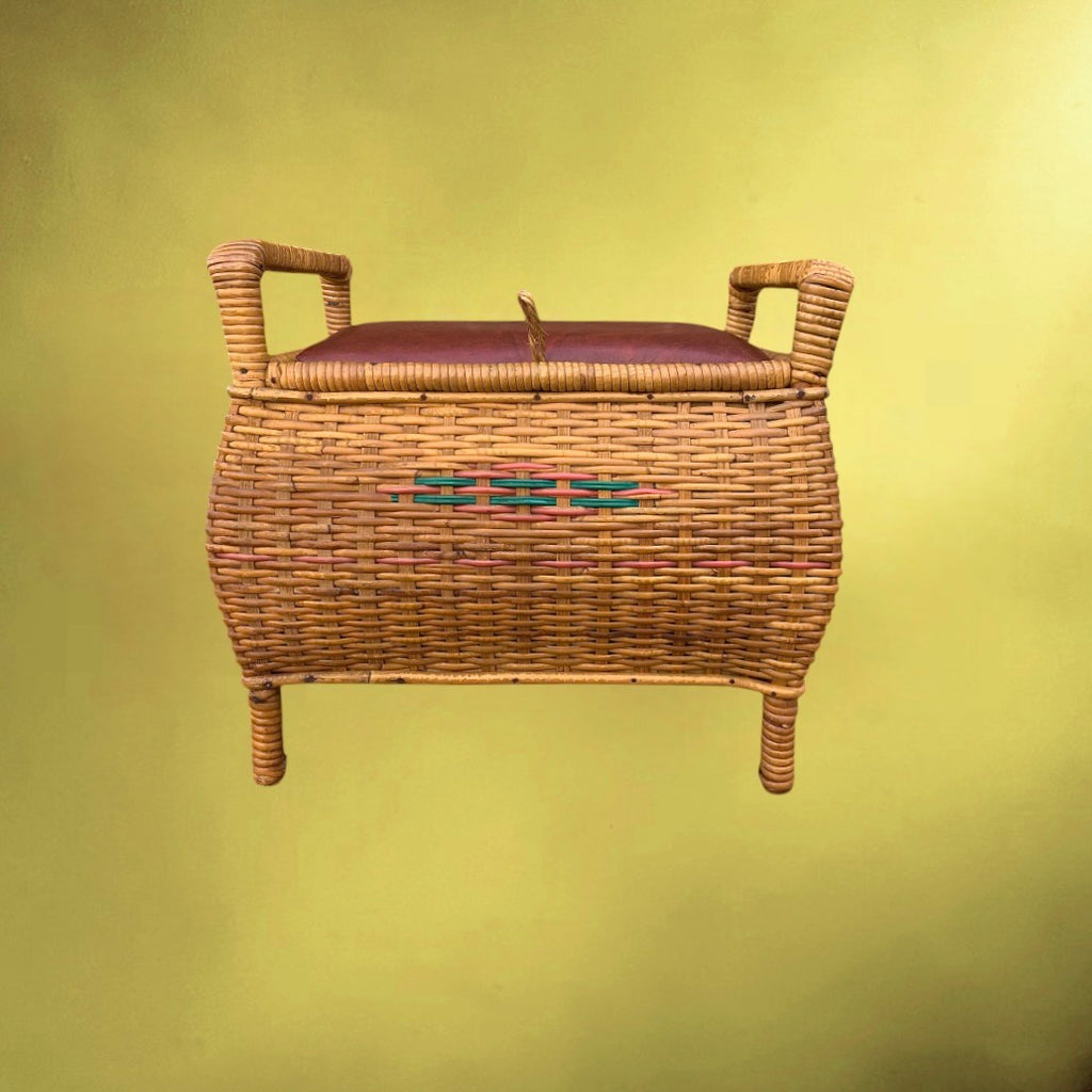 coffre-osier-scoubidou-assise-skai-bordeaux-vintage