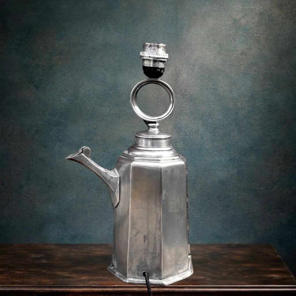 Ancien Pied de Lampe en Étain Prismenkanne Suisse Cruche à Vin Détournée XVIIIe XIXe Siècle