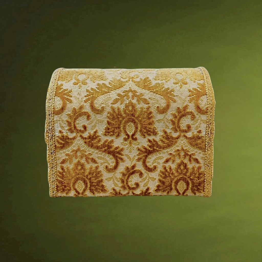 Petit Coffre Vintage en Bois Tapisserie Jaune Moutarde Couvercle Bombé Années 60