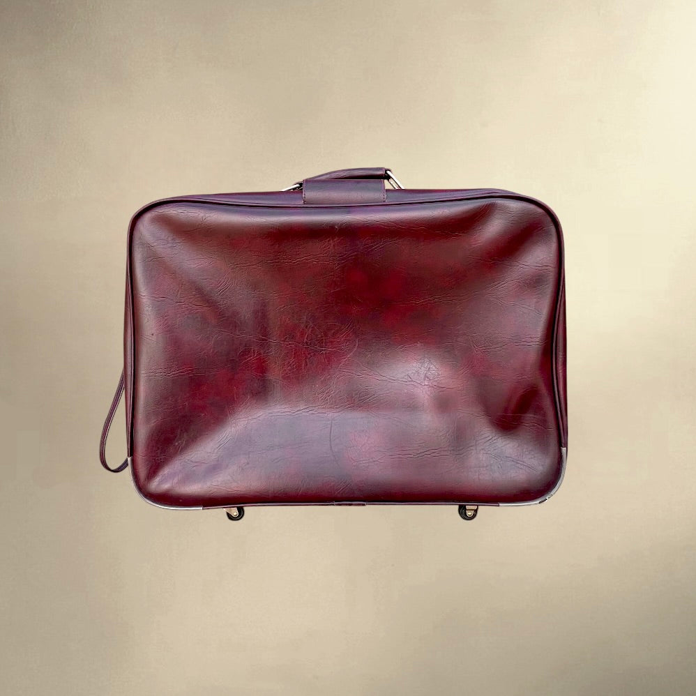 Ancienne Valise Samsonite sur Roulettes en Skaï Bordeaux Made in Belgium - Années 70