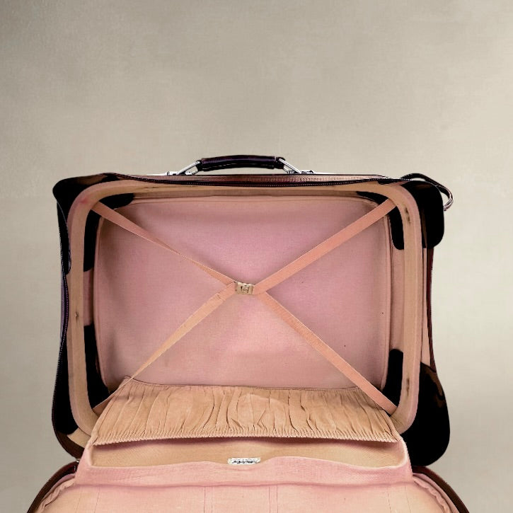 Ancienne Valise Samsonite sur Roulettes en Skaï Bordeaux Made in Belgium - Années 70