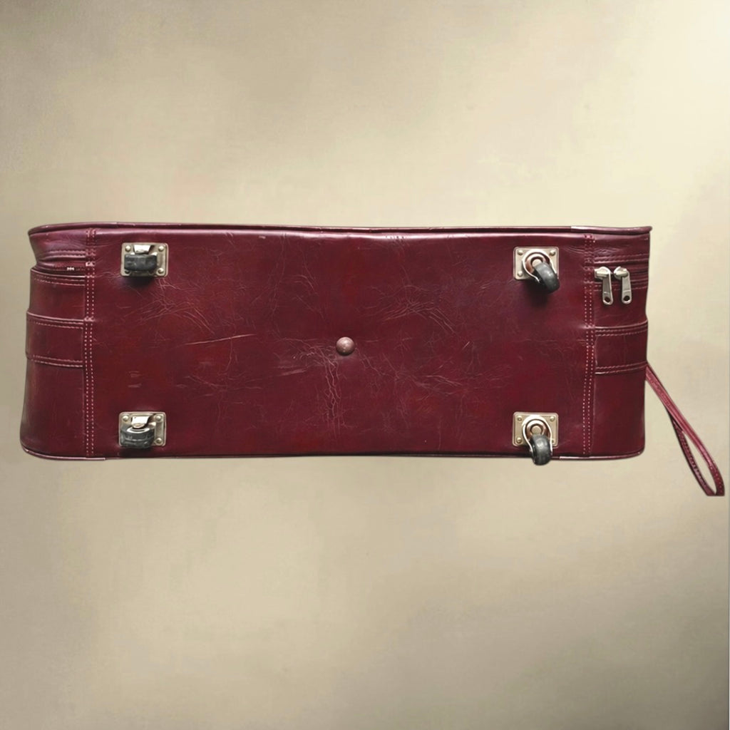 Ancienne Valise Samsonite sur Roulettes en Skaï Bordeaux Made in Belgium - Années 70