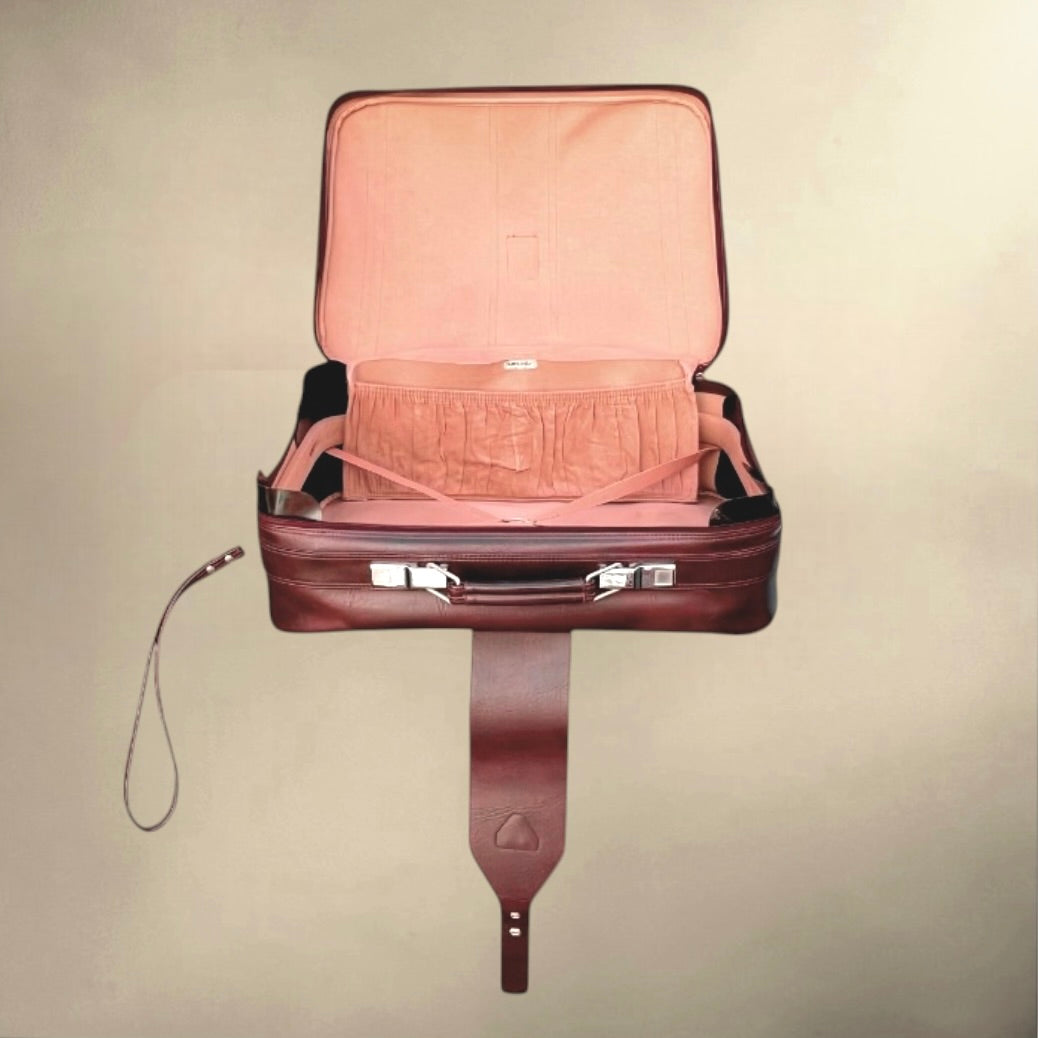 Ancienne Valise Samsonite sur Roulettes en Skaï Bordeaux Made in Belgium - Années 70