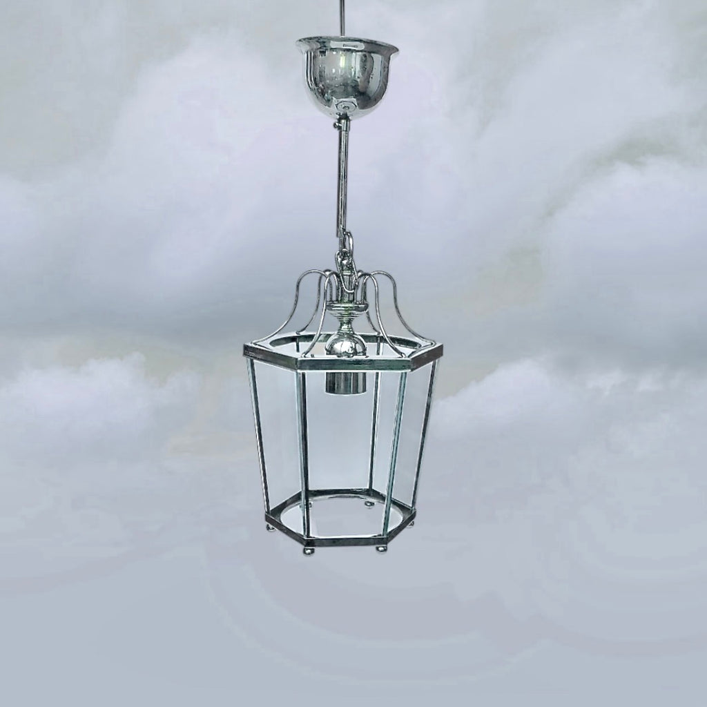 Suspension Lanterne Massive Chrome Verre Hexagonale