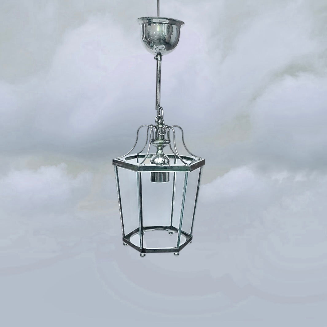Suspension Lanterne Massive Chrome Verre Hexagonale