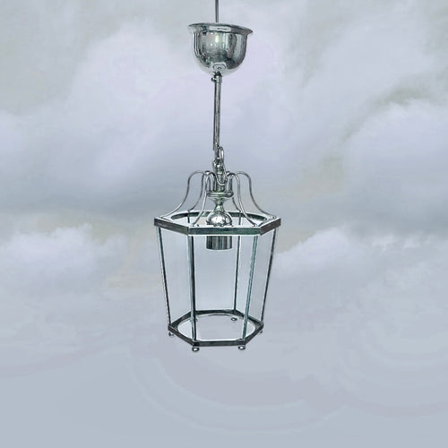 Suspension Lanterne Massive Chrome Verre Hexagonale