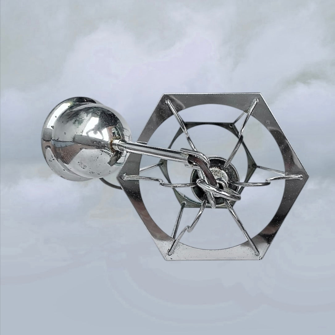 Ancienne Suspension Lanterne Massive Belgique Chrome Verre Hexagonale Années 80